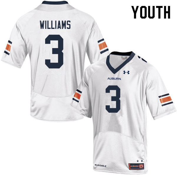 Youth Auburn Tigers #3 D.J. Williams White 2019 College Stitched Football Jersey